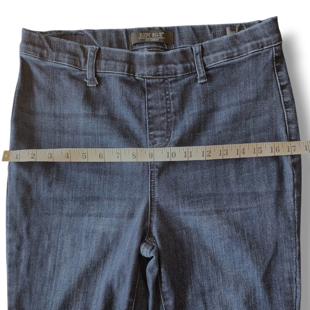 Judy Blue dark blue wash raw hem super stretch pull on super flare jeans 9/29 - Picture 6 of 13